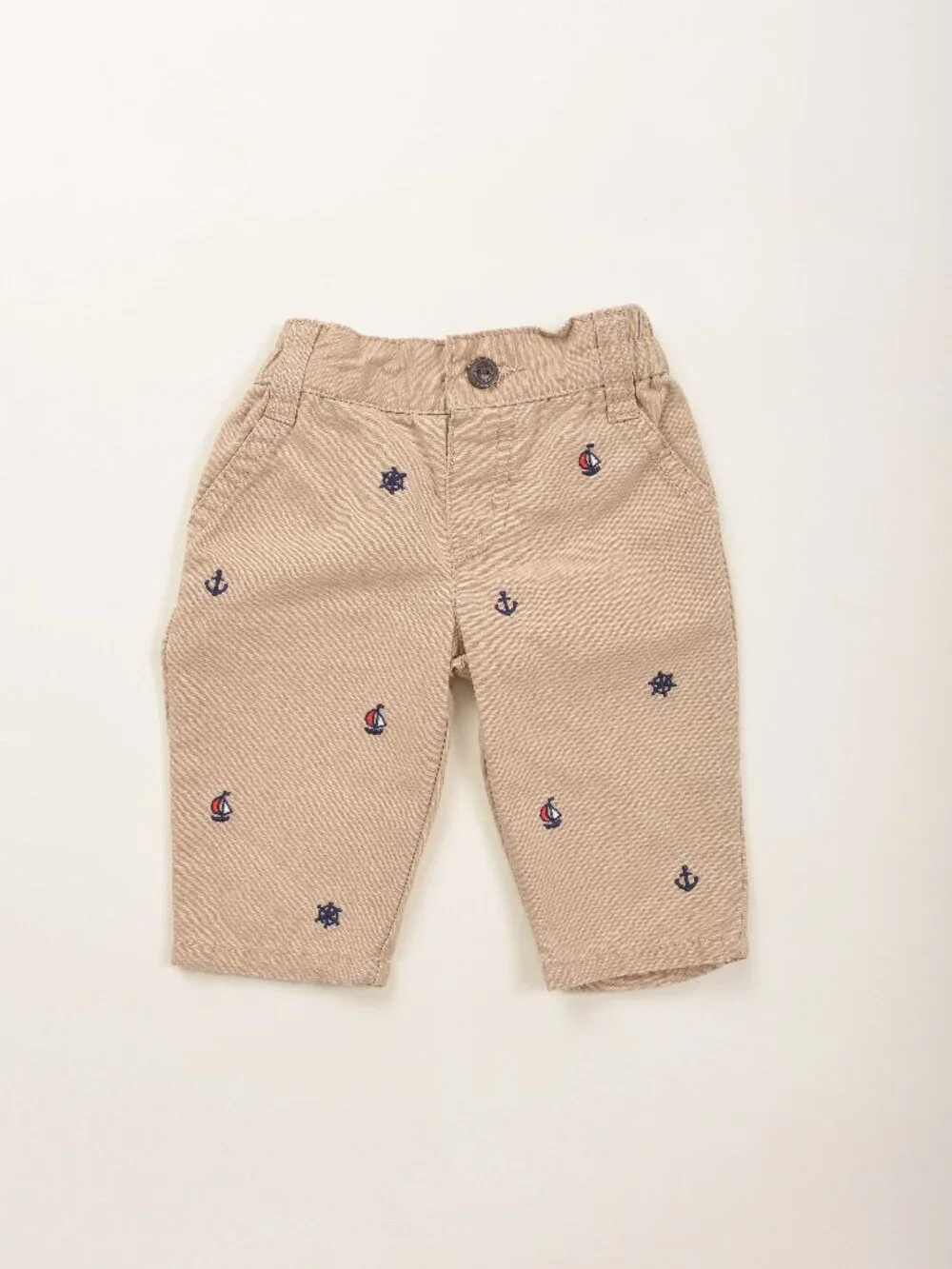 Gymboree Khaki Cotton Nautical Anchor Embroidered Khaki Pants Baby Boy 0 - 3 M